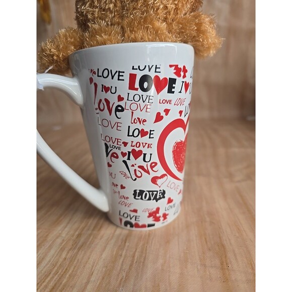 Valentines Day Plush In A Latte Mug LOVE HEARTS CERAMIC -SMALL PLUSH BEAR - Picture 6 of 13
